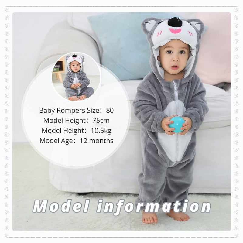 MICHLEY Unisex Baby Hooded Romper Winter Flannel Jumpsuit for 12-18months, Cartoon Cosplay Costume, Koala - Image 4